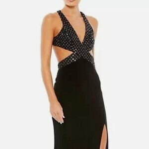 NWT Mac Duggal 68166 Sequin Sheath Criss Cross Bodice Gown Black Size 10